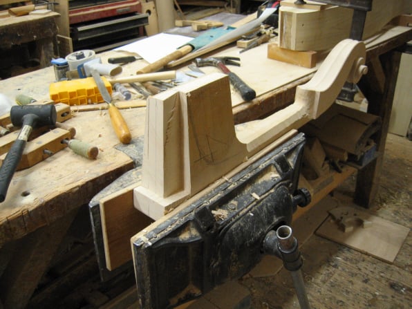 Neck Roughed, (pre-carved peg box & scroll this time)